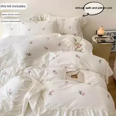 Rose Conjunto De Cama Bordado, Capa De Edredão sem Núcleo, 1 * Capa De Edredão + 2 Fronha, Estilo Princesa, 3PCs
