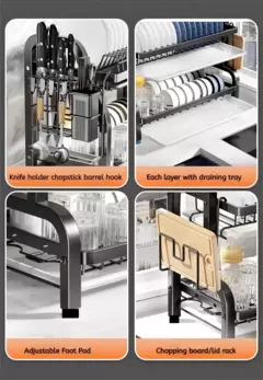 Imagem do Rack de secagem de pratos, 2 camadas, compacto, cozinha, conjunto de escorredor, grande, à prova de ferrugem, escorredor de pratos com suporte de utensílio
