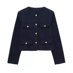TRAF-Casaco Cropped feminino com botão dourado, blazer bomber, streetwear chique, blusa de casacos femininos, moda primavera, 2022