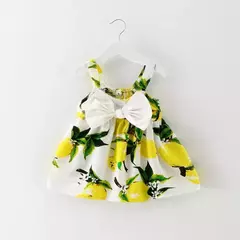 Vestido de verão com estampa de limão, vestidos infantis recém-nascidos, vestidos de batismo, vestido de aniversário princesa para bebê, 2024