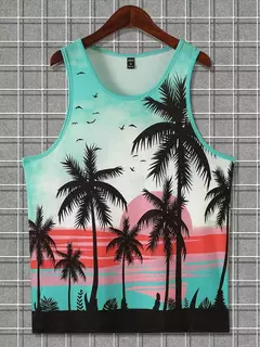 Imagem do Camisola regata sem mangas estilo havaiano masculina, top casual diário, moda praia ao ar livre, gola redonda, verão, novo, 2022