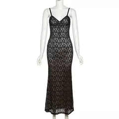 Women's Sexy Monocromatic Lace See Through Sling Vestidos, Sem mangas, Sem costas, Maxi, Formatura, Festa, Clube, Verão, Moda, 2023 - loja online
