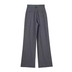 TRAF-Calça formal feminina, calça casual de perna larga, listrada, cinza, preta, cintura alta, terno largo, roupa de escritório - Wolf Magazine