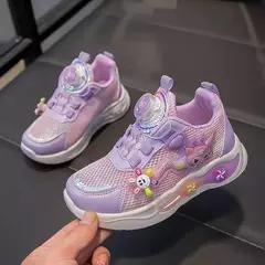 Desenhos animados infantis Anime Kuromi calçados esportivos, malha, fofo, moinho de vento, casual, botão rotativo, tênis, meninas, crianças, moda na internet