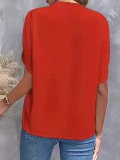 Imagem do Blusa feminina elegante de manga curta com decote em v, camisa solta de cor sólida, tops brancos casuais, senhora do escritório, nova, verão