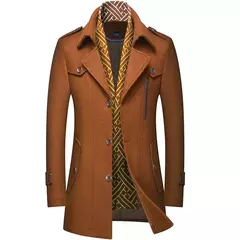 Inverno masculino casacos de lã moda engrossar meados de comprimento trench sólido turn down collar quente outerwear negócios casual lã casaco masculino - loja online