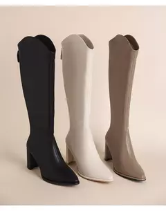 Botas de joelho com zíper alto para mulheres, salto alto grosso, simples, plus size, 34-43, outono, inverno, novo