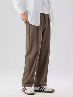 Calça casual plissada masculina, calça de terno plissada, cintura em faixas, estiramento, perna larga plissada, calça reta solta, nova, outono, 2023 - comprar online