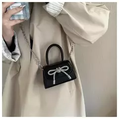 Mini bolsa de ombro monocromática para mulheres, design de arco, couro PU, aba, bolsas crossbody, bolsa de corrente, bolsas femininas, moda, 2024 - comprar online