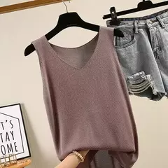 Blusa de malha sem mangas feminina, camisa com gola V, tops, camisas, roupas de verão, C855, 2021 - Wolf Magazine