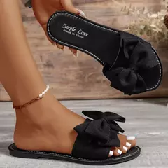 Chinelos de gravata borboleta para mulheres, sandálias de praia, sapatos casuais, slides da moda, verão