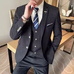 Terno xadrez formal masculino, vestido de noiva noivo, blazer de festa, calças, jaqueta, colete, calças, high-end, casual, escritório, marca - loja online