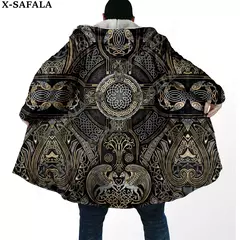 Manto com capuz unisex à prova de vento, casaco casual, símbolo de tatuagem viking, corvo e odin, sobretudo grosso e quente, casaco masculino, símbolo na internet