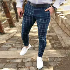 Calça casual xadrez justa versão coreana masculina, calça masculina adolescente, terno formal, calça de rua de alta qualidade, quatro estações, 2022 na internet