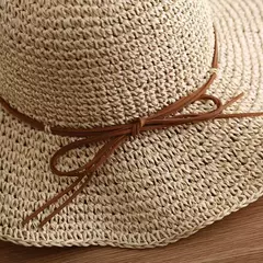 Imagem do Chapéus de praia Adultos Feminino Sunscreen Cap Mulheres Simples Chapéus de Palha Verão Chapéus de Sol para Mulheres Lady Folding Bow Travel Caps Feminino