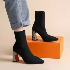 Botas de malha martin femininas, botas elásticas de emagrecimento, salto alto, meias tecidas, estilo coreano, novas, inverno, 2022 - loja online