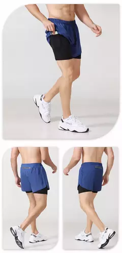 Calção de corrida de camada dupla de secagem rápida masculina, fitness, preto, esporte, treino, musculação, calça curta, novo - loja online