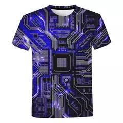 Camiseta gráfica de placa de circuito impresso 3D masculina e feminina, camiseta casual, chip eletrônico, camiseta criativa, tops de ginástica de verão