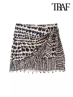 TRAF-Mini saia feminina com estampa frisada, cintura alta, zíper traseiro, moda vintage, saias femininas - comprar online