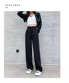 Calça feminina de cintura alta até o chão, branca, solta, perna larga, feminina de escritório, reta, roupas longas, senhoras, outono, inverno - Wolf Magazine