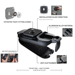 Clipe de câmera pgytech beetle com placa, sistema de liberação rápida para câmera de ação sony/nikon/dslr, mochila, montagem de alça de câmera - comprar online