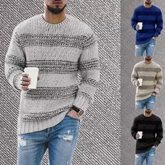 Pulôver com decote em O masculino, suéter de inverno, malha quente, roupa clássica, nova moda - loja online