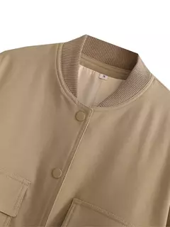 Willshela-Jaquetas bomber monocromáticas femininas, casaco com bolsos, decote em v, peito único, mangas compridas, roupas chiques para senhora, moda feminina