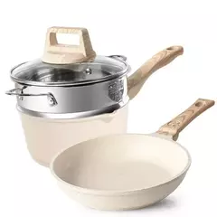 Frigideira Antiaderente Conjunto com Cabo De Madeira, Pedra Maifan, Panela De Sopa De Cozinha, Panelas De Leite, Utensílios De Cozinha na internet