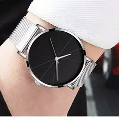 Imagem do Homens de aço inoxidável quartzo relógio de pulso, prata pulseira relógios, malha cinto, calendário, negócio, luxo, moda