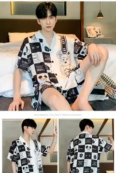 Pijama de seda gelo de duas peças masculino, shorts de manga curta, seção fina, estudante, terno homewear adolescente, verão, novo - comprar online