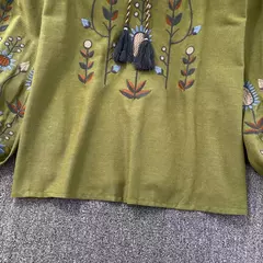 Blusa Bordada Manga Lanterna Longa com Decote V para Mulheres, Moda Casual, Camisas Vintage, Tops Femininos Minoritários, Drop Shipping, Outono - Wolf Magazine