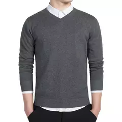 Camisola de algodão tricotada com decote v masculino, pulôveres slim fit, monocromático, marca casual, suéteres masculinos, outono 2022 - Wolf Magazine