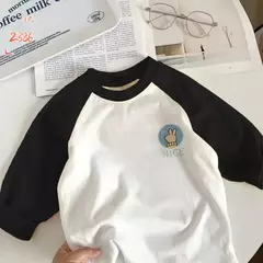 Camisetas de manga comprida de algodão puro para meninos e meninas, camiseta infantil, roupa de bebê, elegante, nova, primavera e outono - loja online