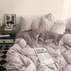 YanYangTian-Roupa de cama, Algodão lavado, 4 peças, Conjunto de lençóis, Conforto, Sólido, Natal, Casal, Capa de edredão - Wolf Magazine