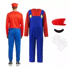 Jogo encanador bros cosplay trajes engraçados halloween carnaval roupas para homens mulheres fantasia macacão com chapéu luvas de bigode na internet