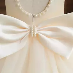 Imagem do Vestido de tule sem costas para bebé com laço grande e pérolas, 1 ° vestido de aniversário, princesa infantil, vestido baptizado, 1 a 5 anos