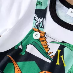 Imagem do Fato de dinossauro bonito do recém-nascido, roupa de bebê, estampa completa, macio, meninos e meninas, manga curta, alça falsa, verão, 0-18