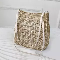 Bolsa de tecido palha casual feminina, cachecol de seda, laço, bolsa de praia, grande capacidade, portátil, sacola para senhora, nova, 1 ombro, verão - loja online