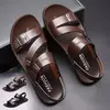 Moda Confortável Sandálias Masculinas Cor Sólida Open Toe Mens Sandálias De Couro 2023 Novos Chinelos De Praia para Calçado De Couro Masculino