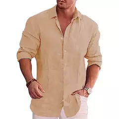 Camisa de linho de algodão manga longa masculina, plus size, monocromática, estilo casual, outono, venda quente - comprar online