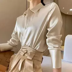 Elegante cetim camisa de manga comprida feminina, blusas de escritório, roupas femininas finas, moda casual, tendência, verão, 2024