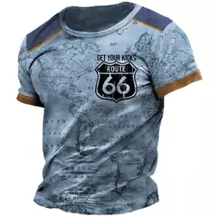 Camiseta clássica de manga curta solta masculina, American Route 66, blusa esportiva casual, roupa de secagem rápida, moda gola-O, retrô, verão - loja online