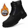 Botas de couro de cano alto masculinas, sapatos quentes de pelúcia masculina, tênis ao ar livre com renda, botina antiderrapante, moda inverno