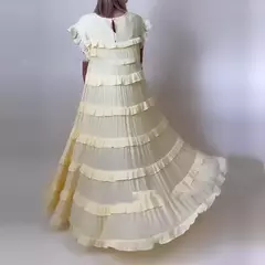 Vestido feminino plissado com babados de férias, vestido solto feminino casual com decote em O, manga curta, robe de cintura alta, nova moda verão - comprar online