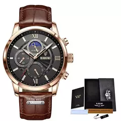 LIGE-Relógio de quartzo de couro marrom de luxo masculino, relógio impermeável, relógios esportivos, marca superior, casual, novo, 2022