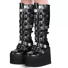 Marca de design feminino cunhas salto alto coxa botas altas moda preto plataforma botas femininas 2022 gótico cosplay sapatos mulher mujer - comprar online