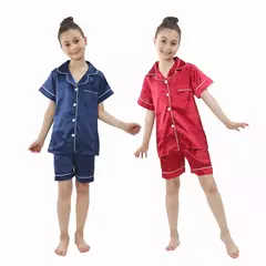 Pijama de seda menino e menina, pijama de seda infantil de 2 a 14 anos, criança pequena, pijama de seda de manga curta, pijama de seda