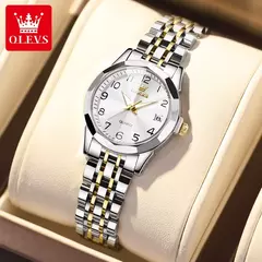Imagem do OLEVS-Relógio de quartzo para mulheres, aço inoxidável sólido, mostrador digital, pulseira elegante impermeável, espelho losango, conjunto presente