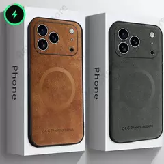 Capa de couro luxuosa magsafe para apple iphone 17 pro max 16 13 12 14 15 plus macsafe magnética carregamento sem fio capa à prova de choque