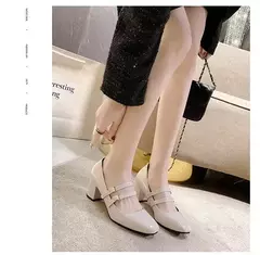 Sapatos Mary Janes de fivela dupla feminina, couro envernizado, cabeça quadrada, salto quadrado, cor sólida, primavera, outono, 2022
